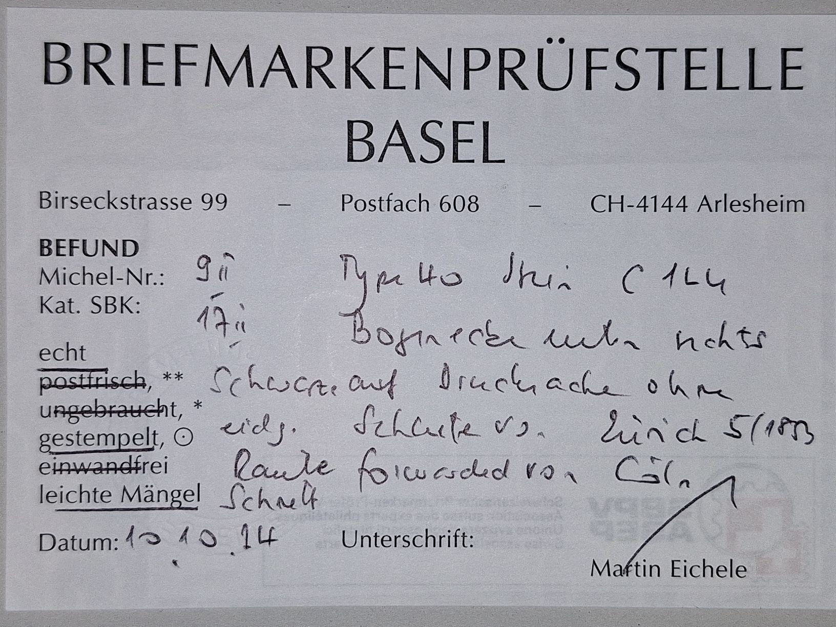 Tutti i francobolli: Rayon 17II Typ 40 C1 LU Drucksache  – Usato da Balgach venduto da SIMEON27 2