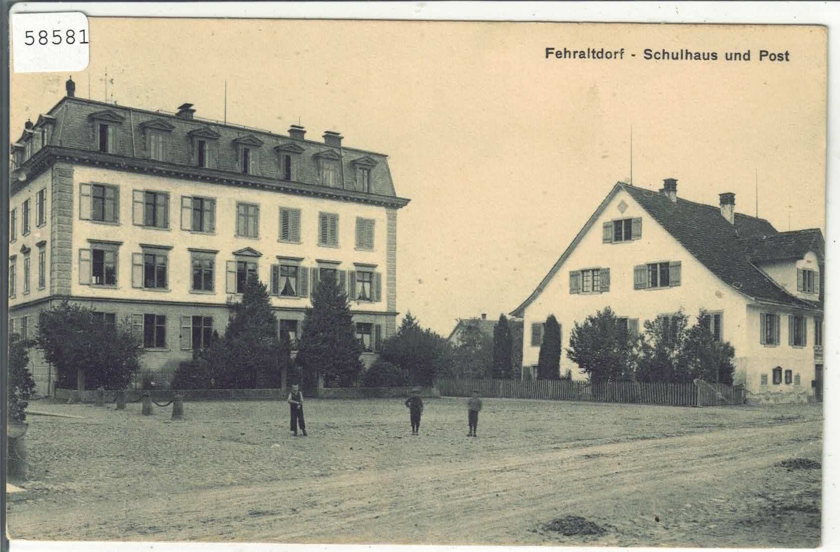 Cartoline postali: Fehraltorf - Schulhaus und Post - animee – Usato da Ettingen venduto da Kartenplanet