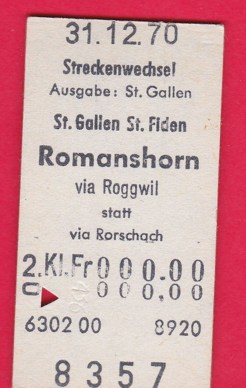 Tickets: SBB Streckenwechsel Romanshorn 31.12.70 – Gebraucht aus Oberrieden von Gebirgsstelze