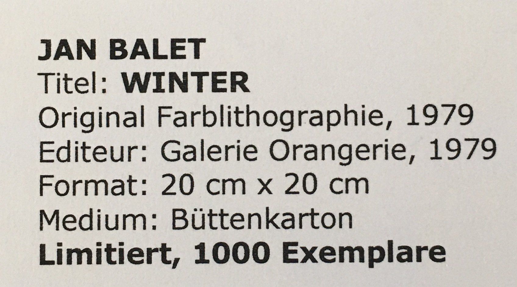 Grafica & Litografie: Jan Balet  "Winter"    Farblithographie – Usato da Nennigkofen venduto da Sommersonnen 2