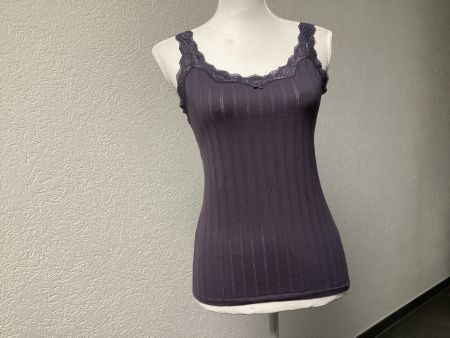 Calida Damen Unterhemd Spitze Gr. S dunkelgrau gerippt