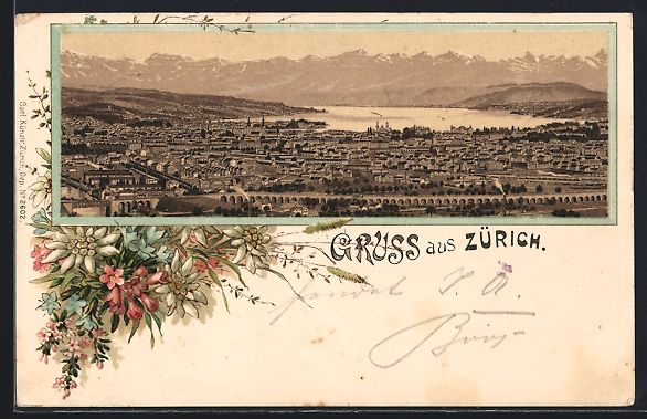 Cartoline postali: Lithographie Zürich, Ortspanorama, 1899 – Usato da Berlin venduto da bartko-reher