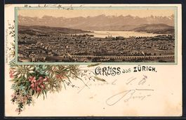 Lithographie Zürich, Ortspanorama, 1899