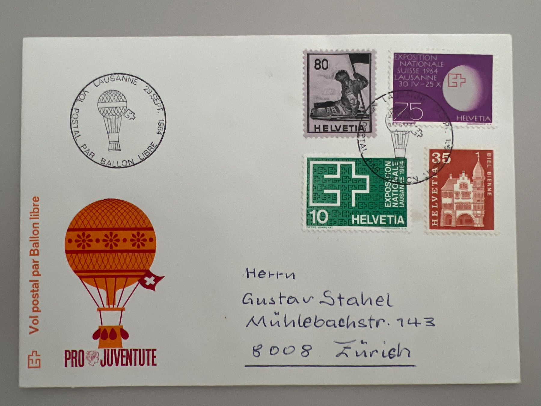 Alle Briefmarken: Ballonpost Expo Lausanne 1964 – Gebraucht aus Buchrain von wmm