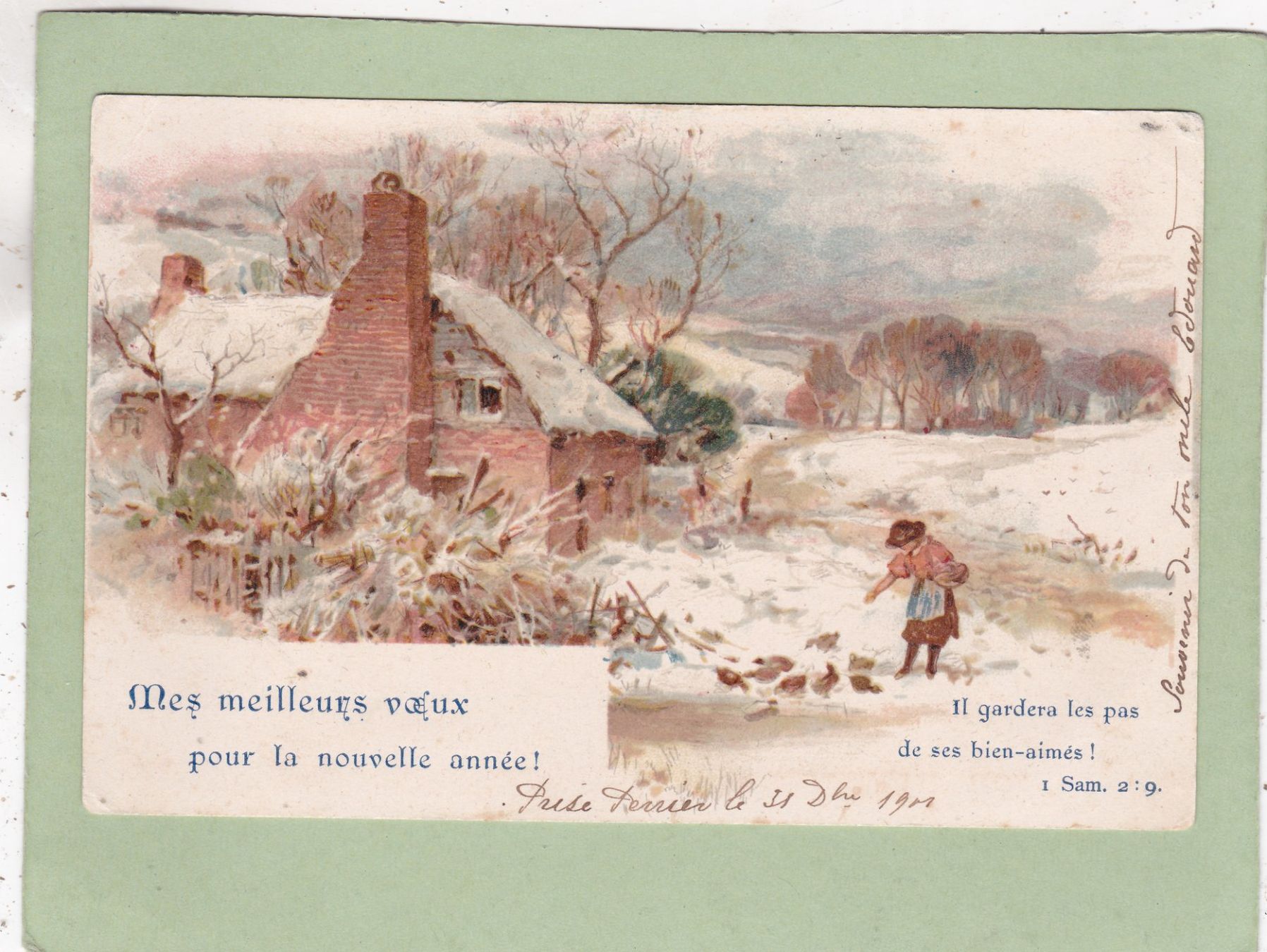Cartoline postali: Kitsch Landschaft Meilleurs voeux 1902 – Usato da Herisau venduto da Lisegrat2008