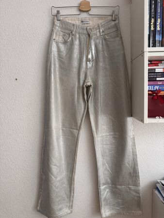 pantalon femme argenté Zara 