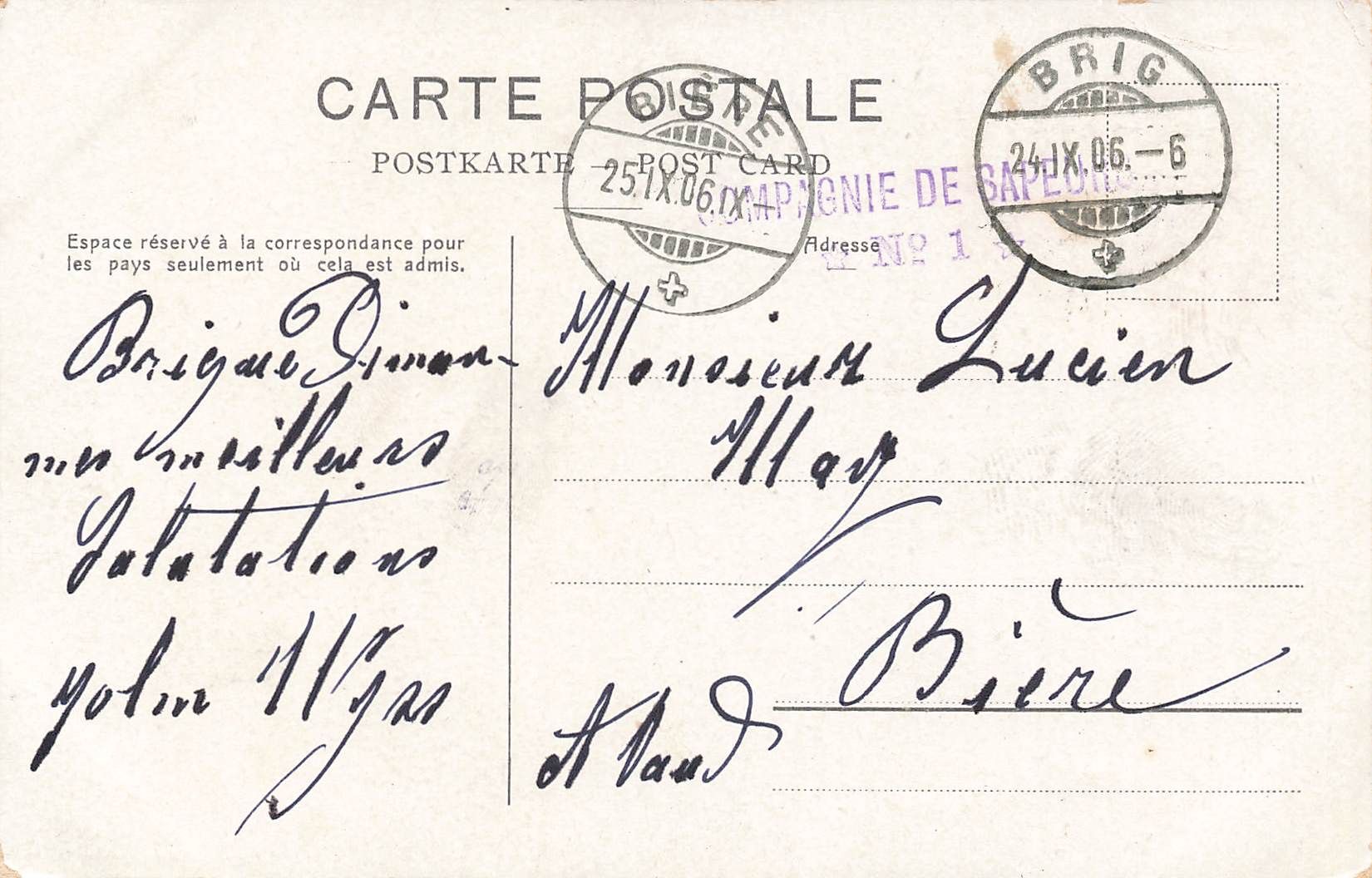 Cartoline postali: Brigue Le rocheray valle de joux – Usato da Biasca venduto da Blenio71 1