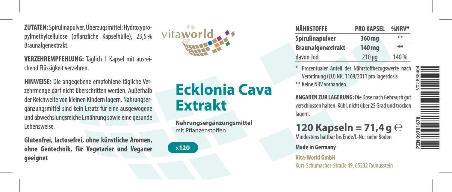 Alimentazione, Vitamine & Minerali: Ecklonia Cava 50mg + Spirulina 120 Kaps. – Nuovo e nell'imballaggio originale da Tiefenbach venduto da nhp-bedarf 1