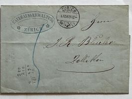 Vorphilatelie Beleg 1869💌Kaufhausverwaltug Zürich👉Zollikon