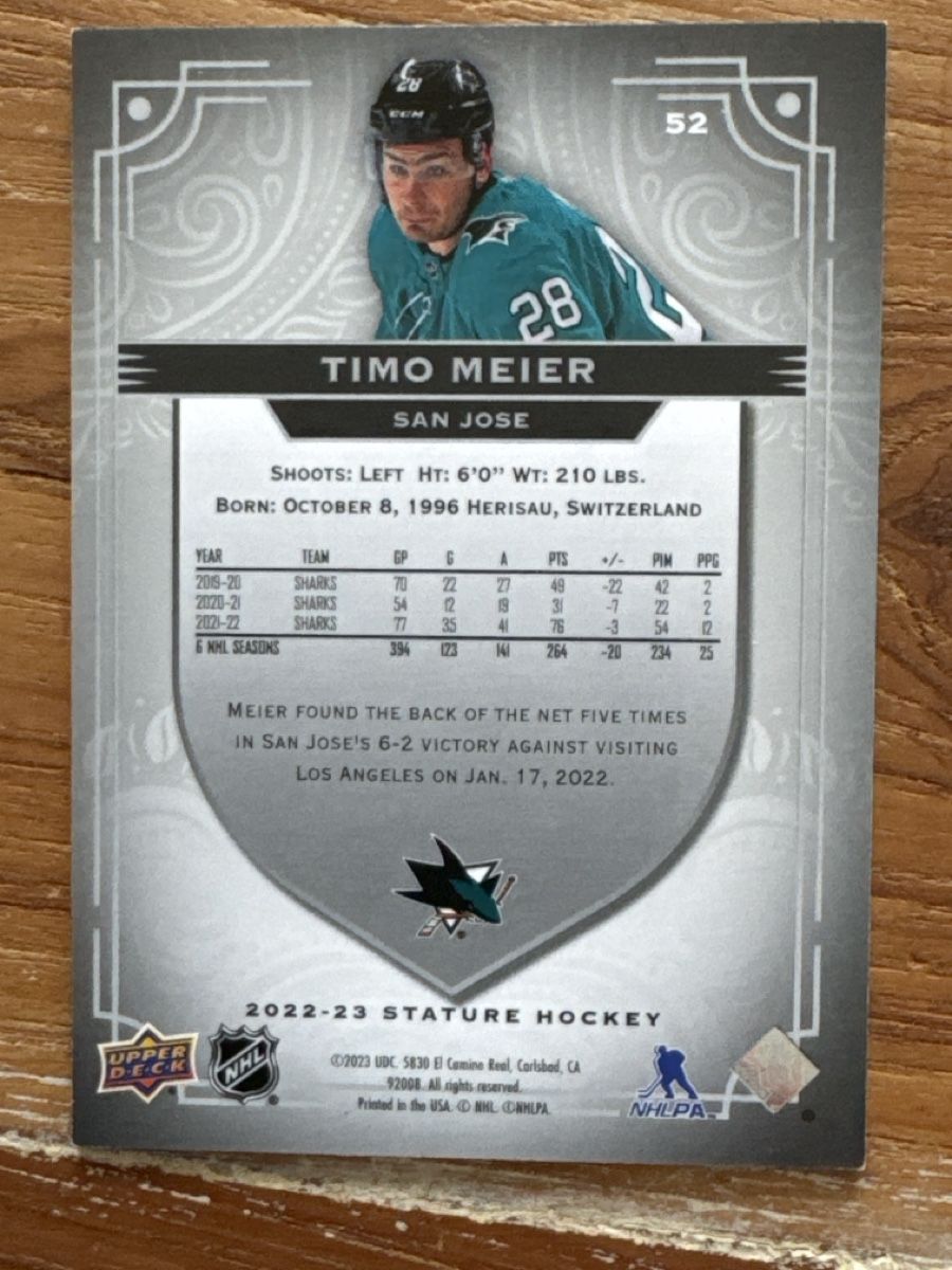 NHL Carte collezionabili: Timo Meier Upper Deck Stature Karte – Usato da Grüningen venduto da Peterpan99 1
