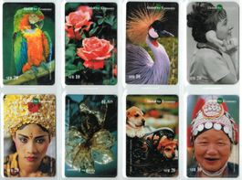 8 Telefonkarten GlobalOne Papagei, Blume, Vogel, Hund u.a.