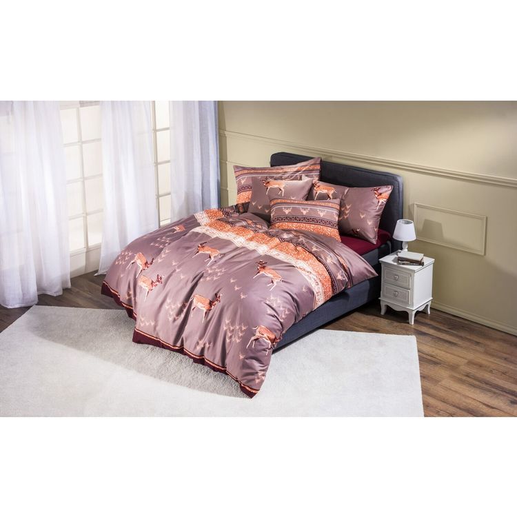 Bettwäsche Linea Quadro 7021, Bordeaux, Garnitur 240x220 + 2x 80x80 cm