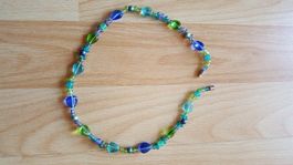 hübsche Halskette Glas Perlen Kette blau grün 44,5 cm! Neuw.