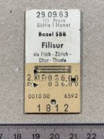 Basel SBB - Filisur, 29.9.1983, altes Bahn Billett, SBB