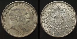 BADEN 2 Mark 1903 G, FRIEDRICH I. Silber, ERSTABSCHLAG! f.st