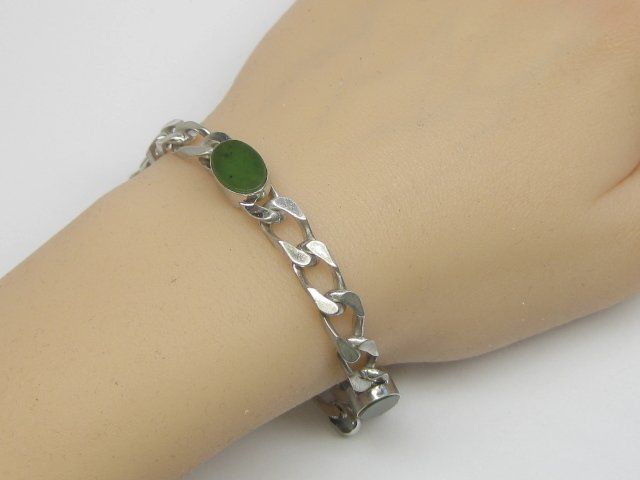 Bracciali & Braccialetti: Antik Armband Panzer Kette Silber 835 Nephrit Jade – Usato da Ermatingen venduto da Decovin 3