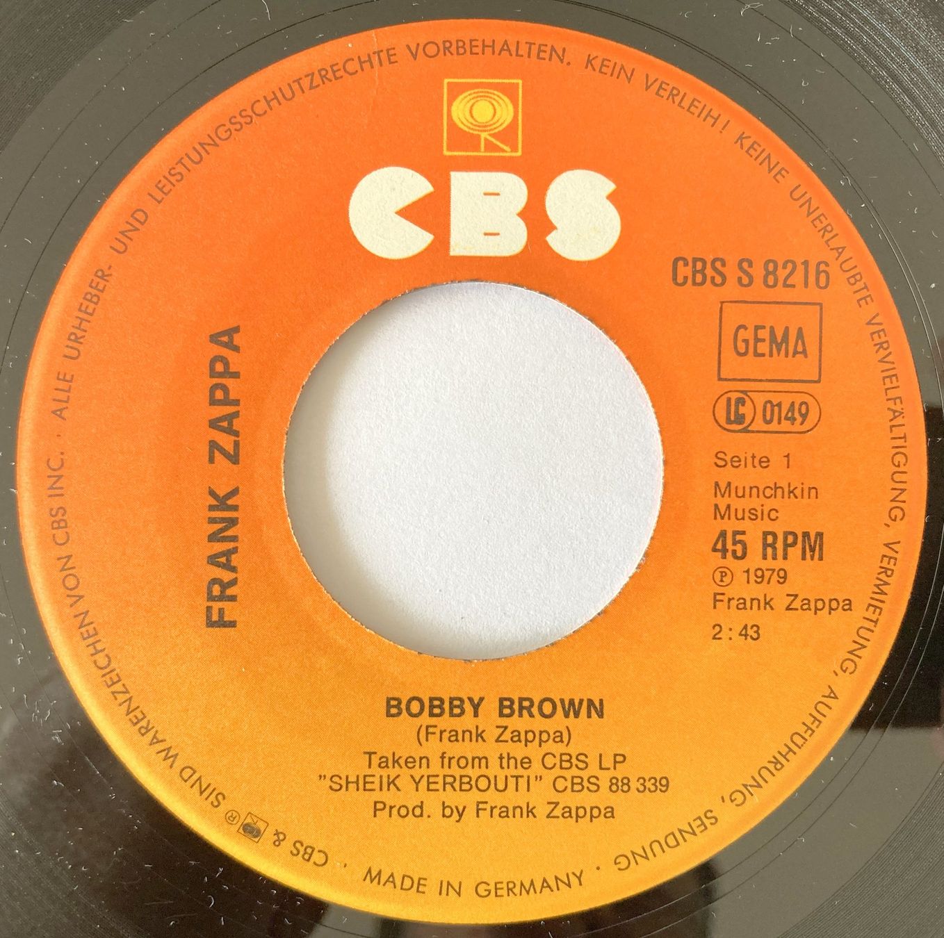 Dischi in vinile: FRANK ZAPPA - BOBBY BROWN – Usato da Bottens venduto da hotter-than-hell 2
