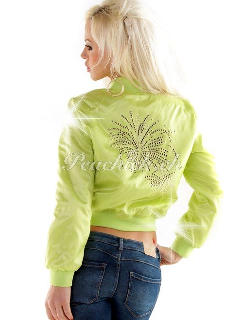 Giacche: Satin Bomberjacke mit Dekosteinchen, hellgrün, Grösse 36 – Difettoso da Eschenbach SG venduto da Peachick 1