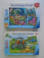 2 Puzzle 3x49 Teile / Fahrzeuge Bauernhof + Meerestiere