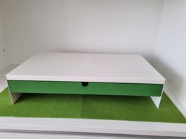 Monitorerhöhung mit Schublade weiss/grün