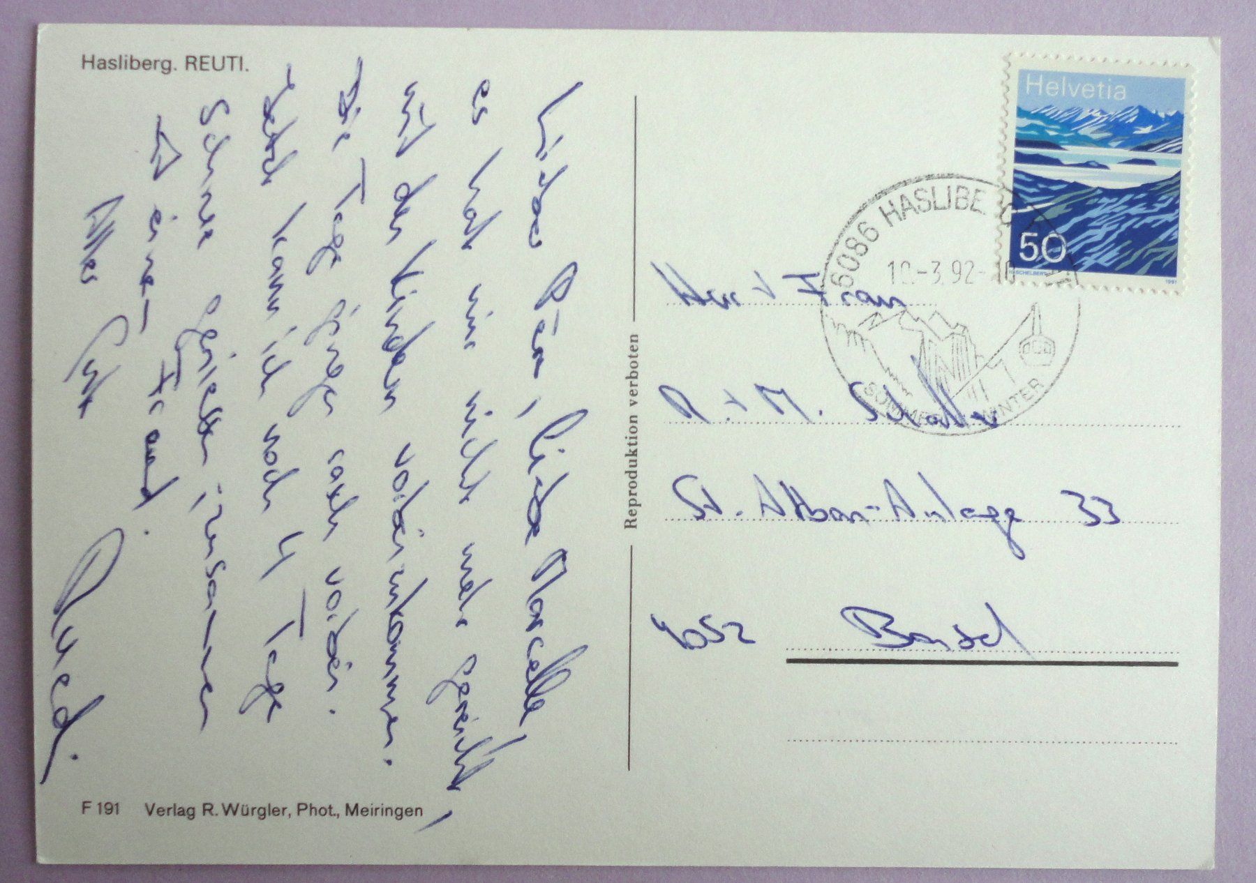 Cartoline postali: Hasliberg, Reuti – Usato da Fétigny venduto da Billy2miny 1