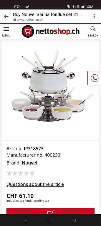 Elettrodomestici da cucina: fondue set nouvel – Usato da Zürich venduto da Orkageta
