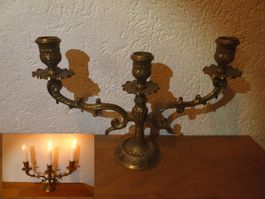 Prunkvoller verzierter Kerzenständer 3 er Messing H 17cm