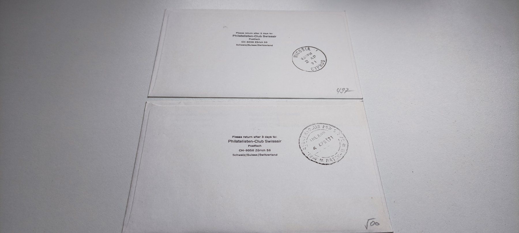 Tutti i francobolli: 2x Ersttagsbrief Swissair 1971 – Usato da Baar venduto da Maxlee75 1