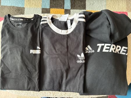 3 x Adidas & Puma Longsleeves, Schwarz, Gr. S