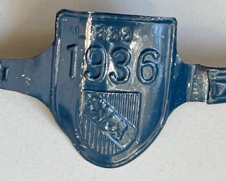 Insegne: Velonummer Bern 1936 Wappen, blau, Rar! – Usato da Ostermundigen venduto da DaxKarten-75 1