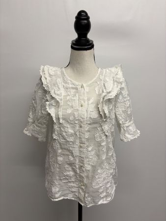 Sezane Sommerbluse mit Rüschen Gr. 34 Spitze weiss offwhite