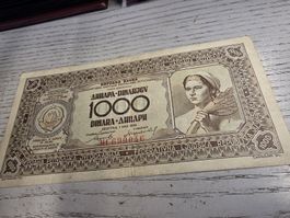 1000 Dinara Jugoslawien 1946 Banknote guter Zustand