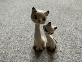 Siamesen Katzendeko-Figuren, Keramik, Vintage Stil,