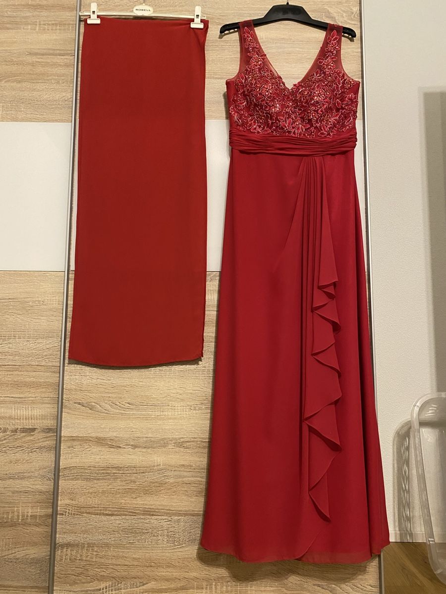 Kleider: Abendkleid mit Schal rot Grösse 42 – Neu (gemäss Beschreibung) aus Niederbipp von FabianN