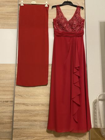 Abendkleid mit Schal rot Grösse 42