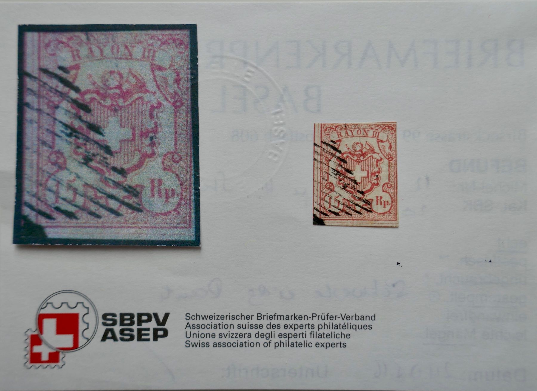 Alle Briefmarken: 1852 Rayon III gestempelt Eidg. Raute Befund Eichele – Gebraucht aus Möhlin von PHILABARTIS
