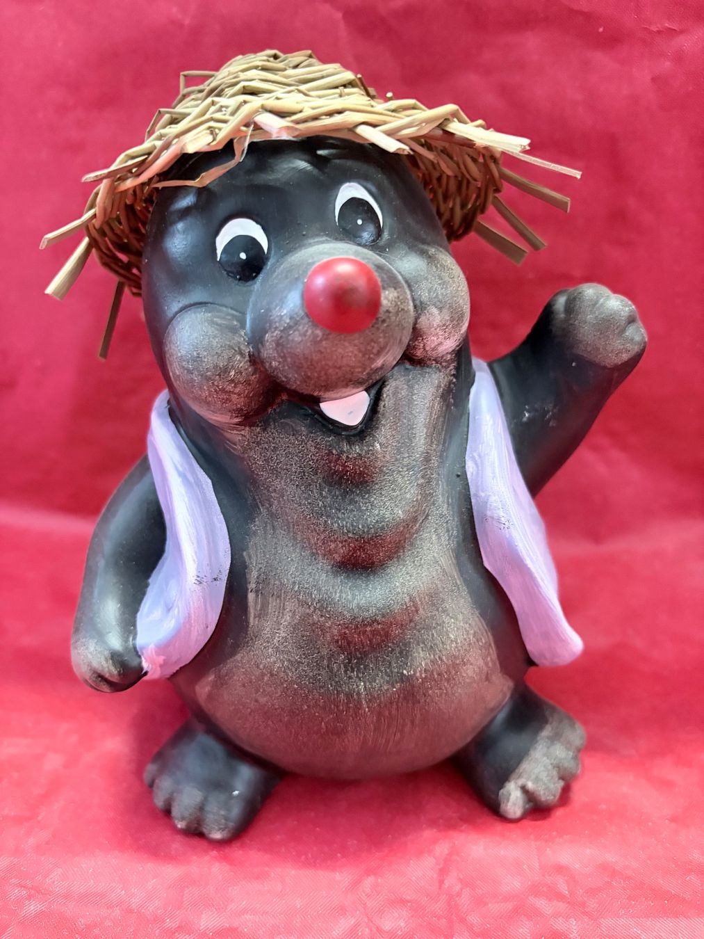 Statuette: Lustiger Maulwurf mit Strohhut,, Gartenfigur, Keramik . – Nuovo e nell'imballaggio originale da Zäziwil venduto da Emlea