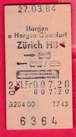 KARTON BILLETT, HORGEN - ZÜRICH HB, 2.KLASSE, RETOUR
