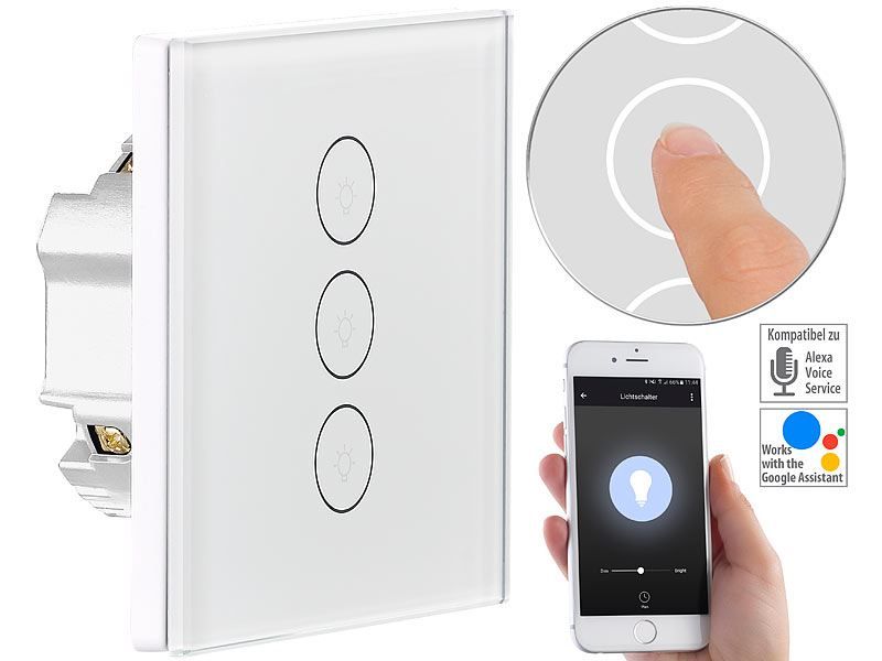 Schalter: Touch-Dreifach-Lichtschalter mit WiFi, APP & Sprachsteuerung – Neu und originalverpackt aus Giubiasco von softmail