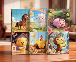Puzzle-Magnetisch-Tiere- 6 Puzzles in einem Block-kognitiv