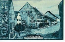 Beromünster LU Hotel Hirschen Aquarell 1920 sehr gut erhalte