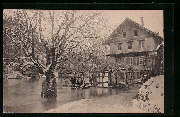 Cartoline postali: AK Les Brenets, Hochwasser am Hotel – Usato da Berlin venduto da bartko-reher