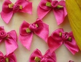 5 Noeuds en satin avec  rose PINK 3cm