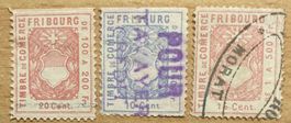 3 Fiskalmarken Timbre de Commerce Canton Fribourg