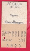 KARTON BILLETT, SIGNAU-KONOLFINGEN, 2.KLASSE, HALBTAX, 1984