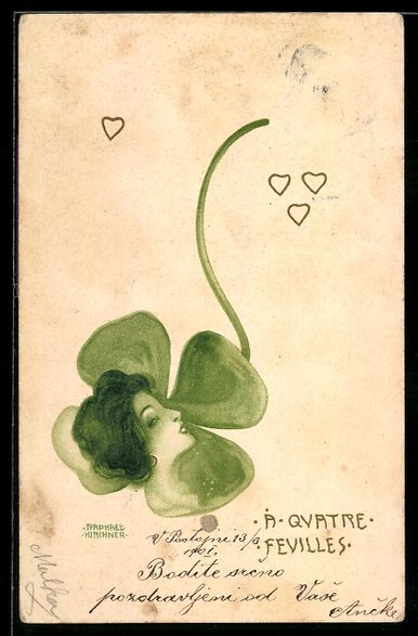 Cartoline postali: Raphael Kirchner: A quatre feuilles, Fra – Usato da Berlin venduto da bartko-reher