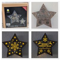 Ausverkauf LED Holzstern  Merry Christmas 2 Seiten 34cm