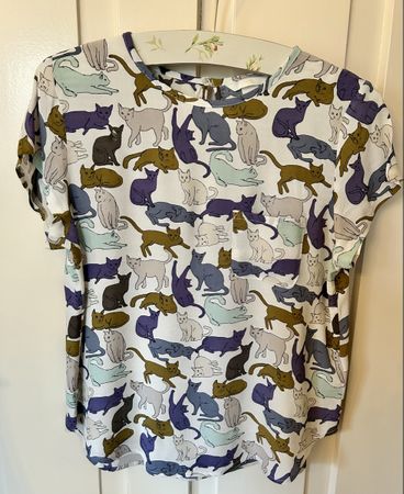 Cat Print Blouse Size 8, Quirky Top