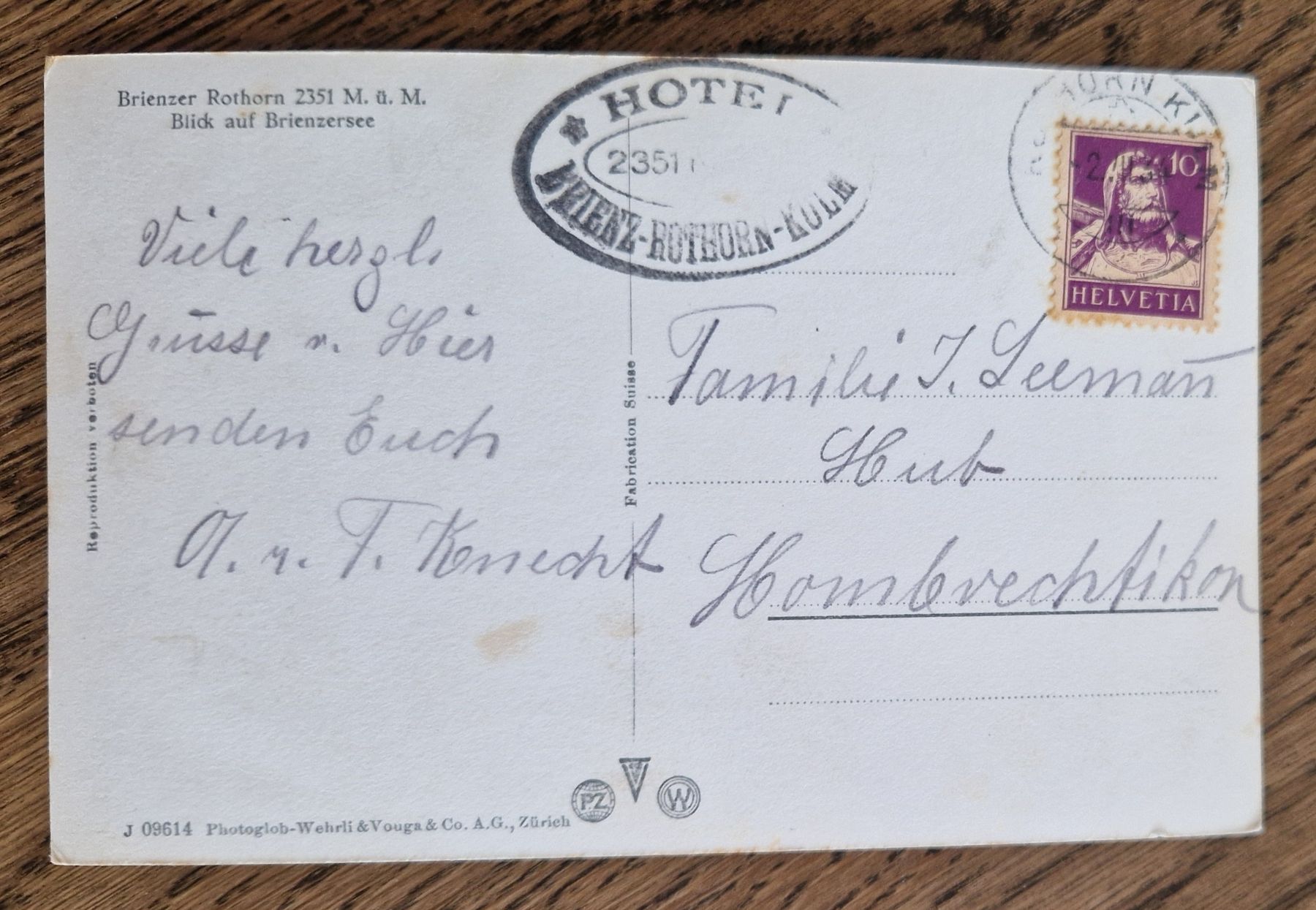 Cartoline postali: Brienzer Rothorn Bahn, Hotelstempel 1934 – Usato da Ebikon venduto da Donar50 1