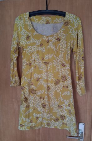 Damen Kleid gelb mit Muster, M, Baumwolle, handgenäht